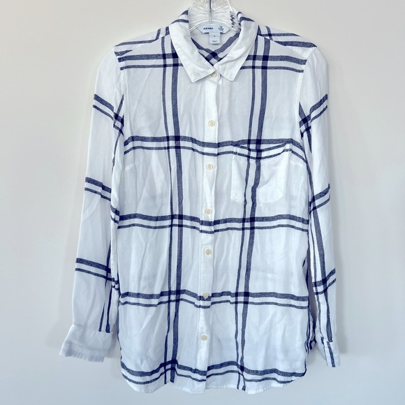 Old Navy Relaxed Classic Soft Brushed Twill long Sleeve top Shirt. White/navy S - Picture 6 of 10
